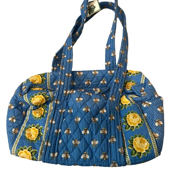 Y2K Vera Bradley Blue Bee Yellow Roses Flowers Barrel Satchel Bag Purse - Picture 12 of 12